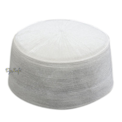 White Velvet Kufi Hat – Premium Quality Handmade Rigid Islamic Kufi Hat Turkish Chechen Style Prayer Cap