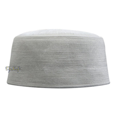 White Velvet Kufi Hat – Premium Quality Handmade Rigid Islamic Kufi Hat Turkish Chechen Style Prayer Cap