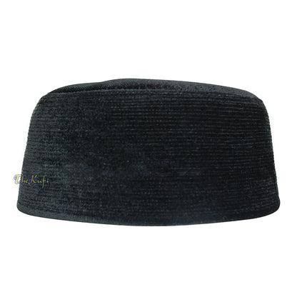 Black Rigid Velvet Turkish Chechen Style Kufi Hat