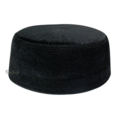 Black Rigid Velvet Turkish Chechen Style Kufi Hat