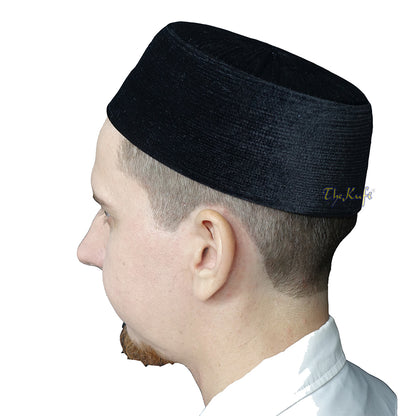 Black Rigid Velvet Turkish Chechen Style Kufi Hat