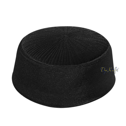 Black Rigid Velvet Turkish Chechen Style Kufi Hat