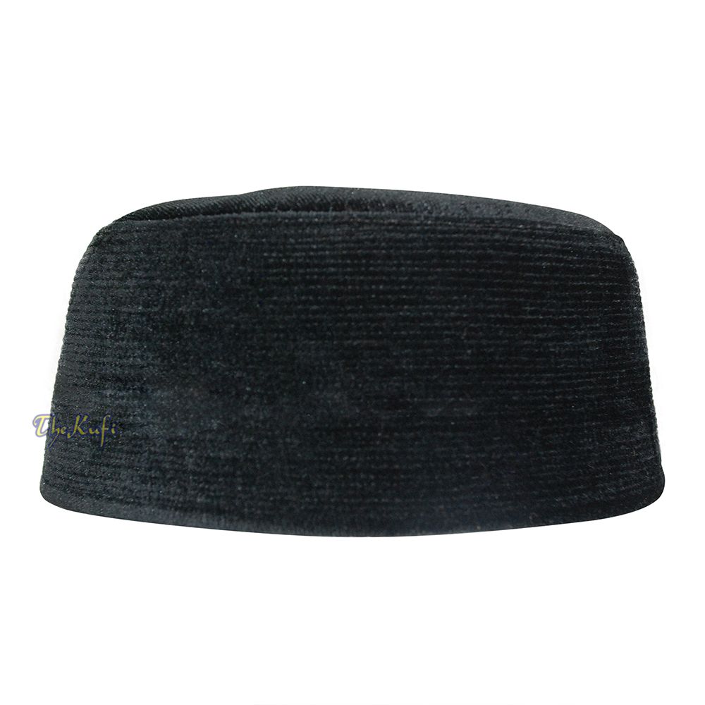 Premium Black Rigid Velvet Turkish Chechen Style Kufi Muslim Hat