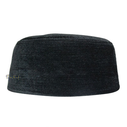Premium Black Rigid Velvet Turkish Chechen Style Kufi Muslim Hat
