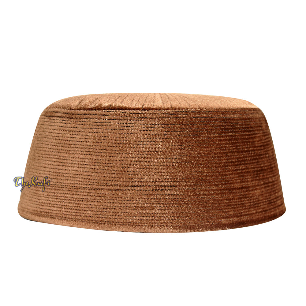 Topi Kufi Islami Gaya Chechen Turki Beludru Kaku Warna Coklat Premium