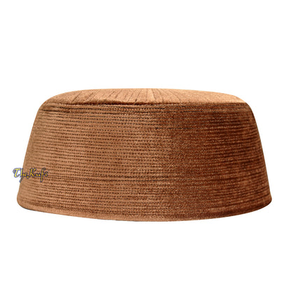 Topi Kufi Islami Gaya Chechen Turki Beludru Kaku Warna Coklat Premium