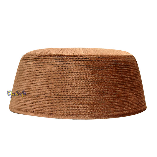 Premium Brown Rigid Velveteen Turkish Chechen Style Islamic Kufi Hat