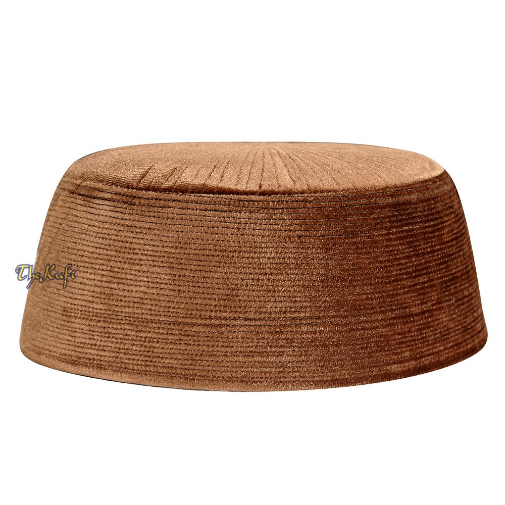 Premium Brown Rigid Velveteen Turkish Chechen Style Islamic Kufi Hat