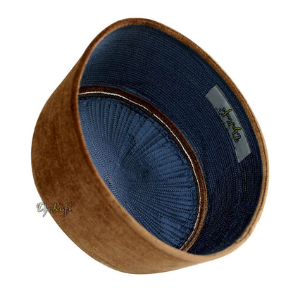 Premium Brown Rigid Velveteen Turkish Chechen Style Islamic Kufi Hat