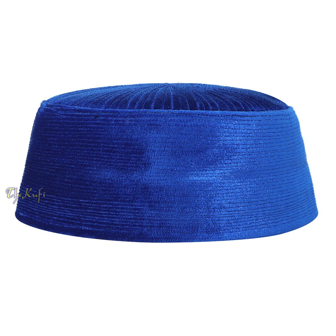 Blue Rigid Velveteen Turkish Chechen Style Kufi Hat