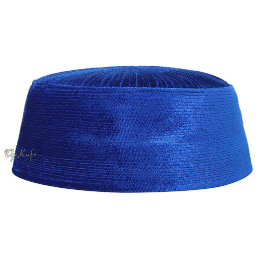 Blue Premium Velvet Turkish Chechen Style Rigid Kufi Hat