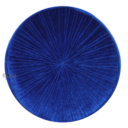 Blue Rigid Velveteen Turkish Chechen Style Kufi Hat