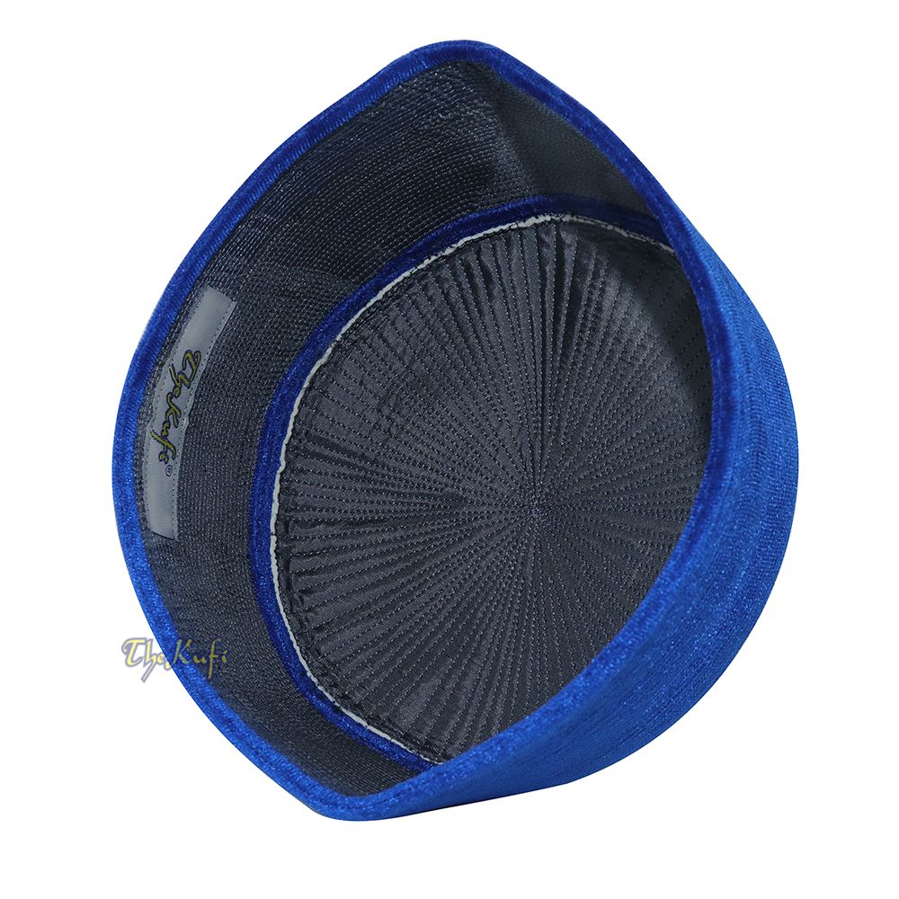 Blue Premium Velvet Turkish Chechen Style Rigid Kufi Hat