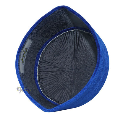 Blue Premium Velvet Turkish Chechen Style Rigid Kufi Hat