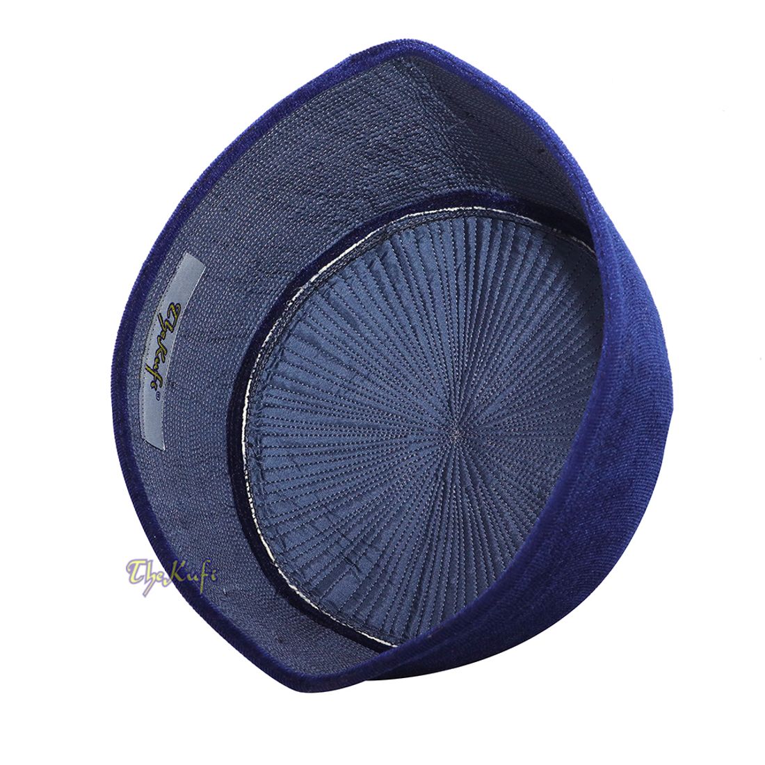 Dark Cobalt Blue Rigid Velveteen Turkish Chechen Style Kufi Hat
