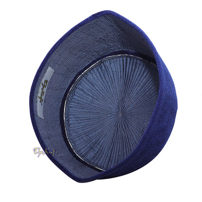 Dark Cobalt Blue Rigid Velveteen Turkish Chechen Style Kufi Hat