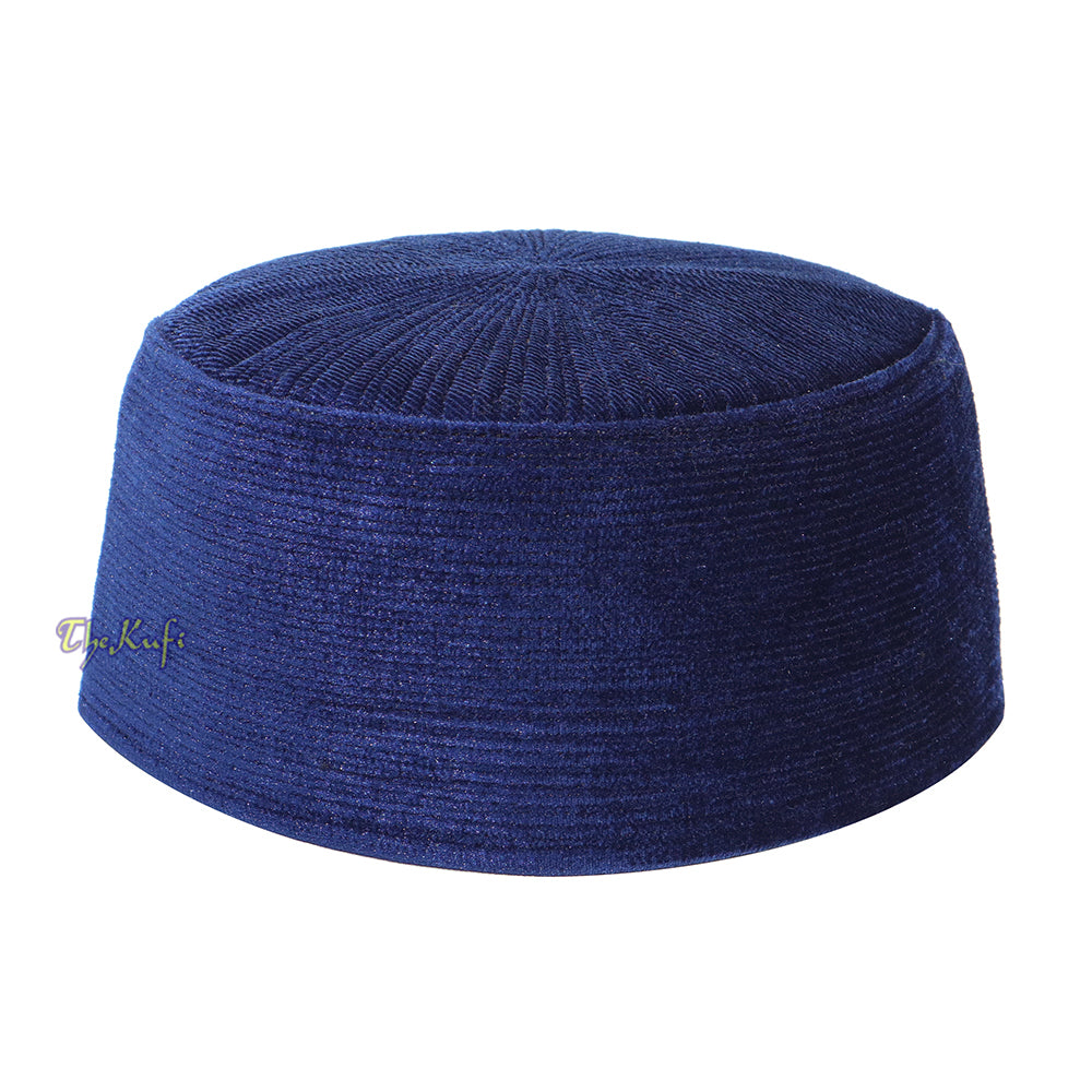 Premium Dark Cobalt Blue Rigid Velvet Turkish Chechen Style Kufi Hat