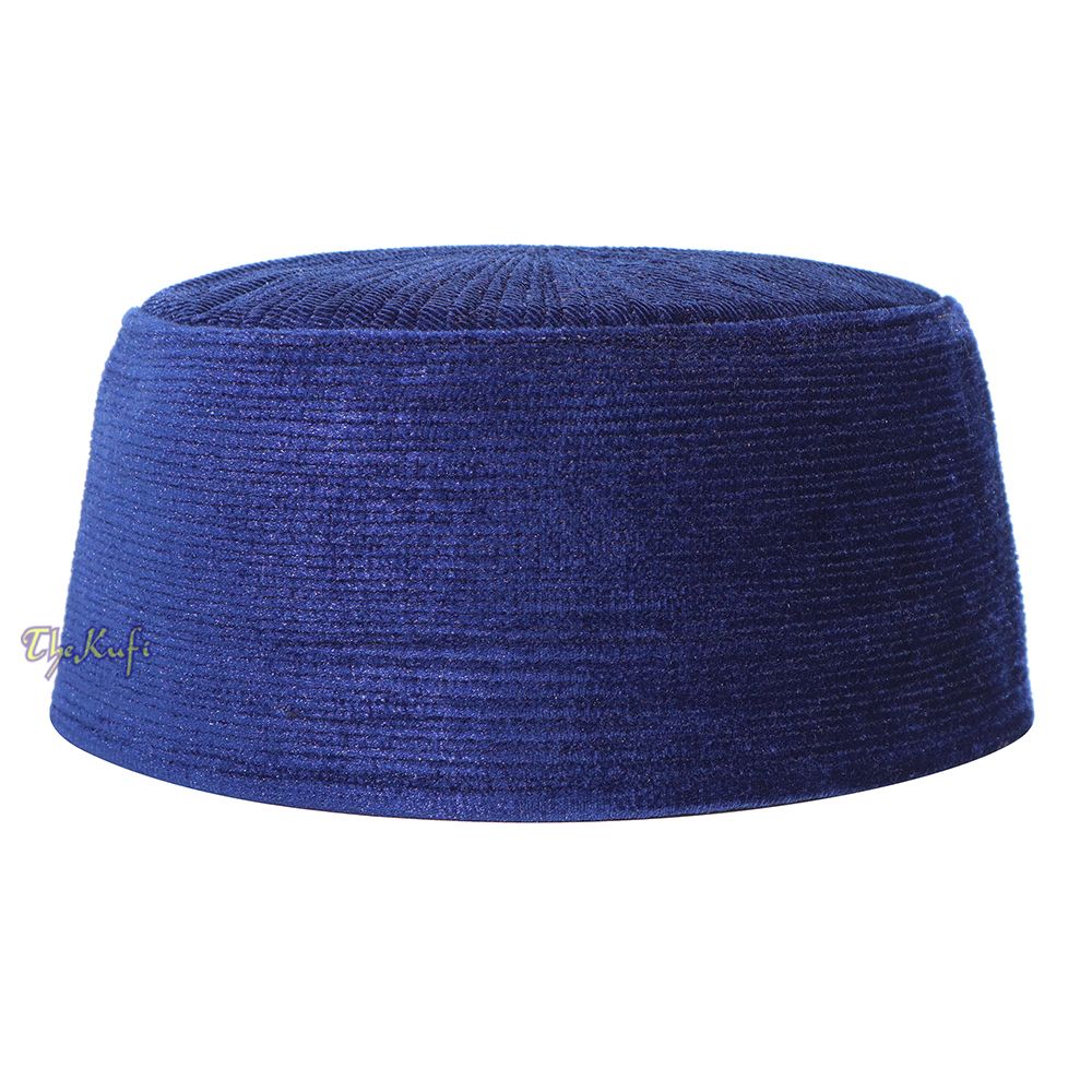 Premium Dark Cobalt Blue Rigid Velvet Turkish Chechen Style Kufi Hat