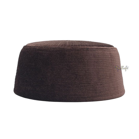 Premium Dark Brown Handmade Rigid Velvet Turkish Chechen Style Kufi Hat