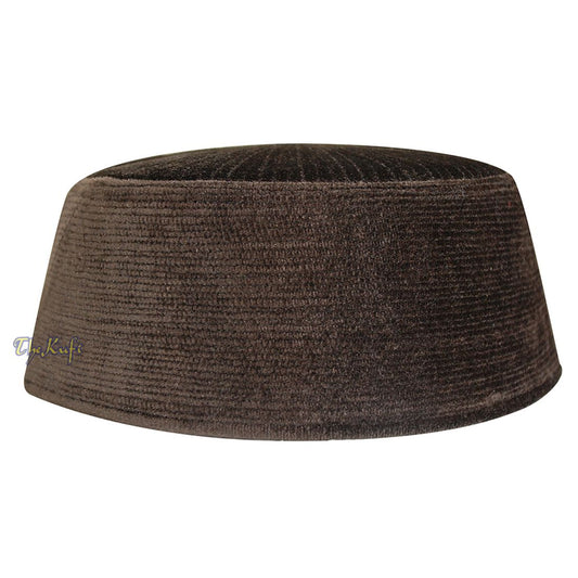 Extra Dark Brown Rigid Velveteen Turkish Chechen Style Kufi Hat