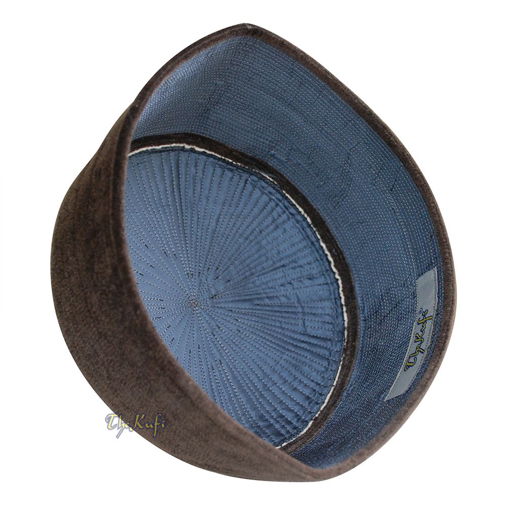 Premium Velvet Kufi Hat – Extra Dark Brown Rigid Turkish Chechen Style Cap