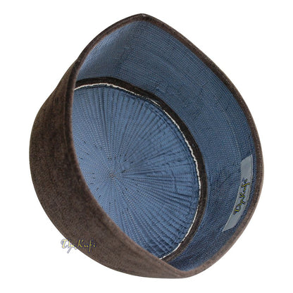 Premium Velvet Kufi Hat – Extra Dark Brown Rigid Turkish Chechen Style Cap