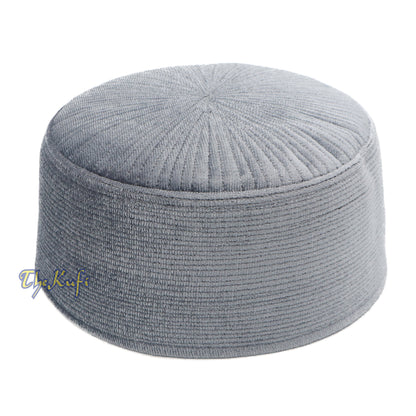 Topi Kufi Gaya Chechen Turki Beludru Abu-abu Premium dari Pria Muslim