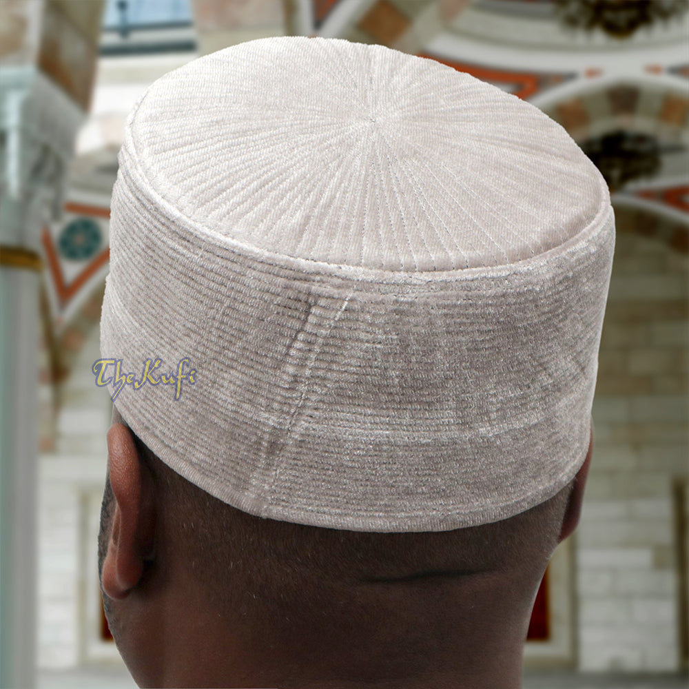 Topi Kufi Gaya Chechen Turki Beludru Abu-abu Premium dari Pria Muslim