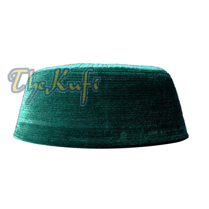 Dark Green Rigid Velvet Turkish Chechen Style Kufi Hat