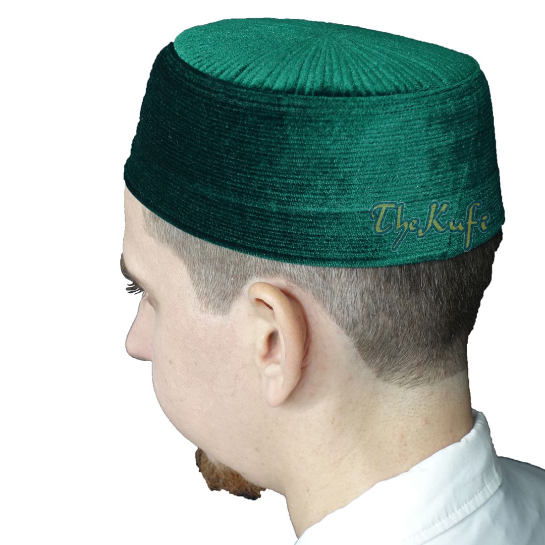 Dark Green Rigid Velvet Turkish Chechen Style Kufi Hat