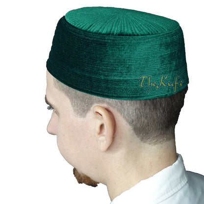 Dark Green Rigid Velvet Turkish Chechen Style Kufi Hat