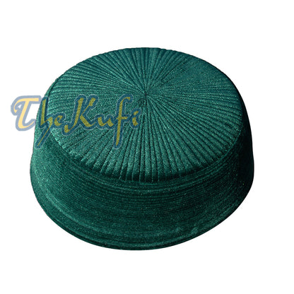 Dark Green Rigid Velvet Turkish Chechen Style Kufi Hat