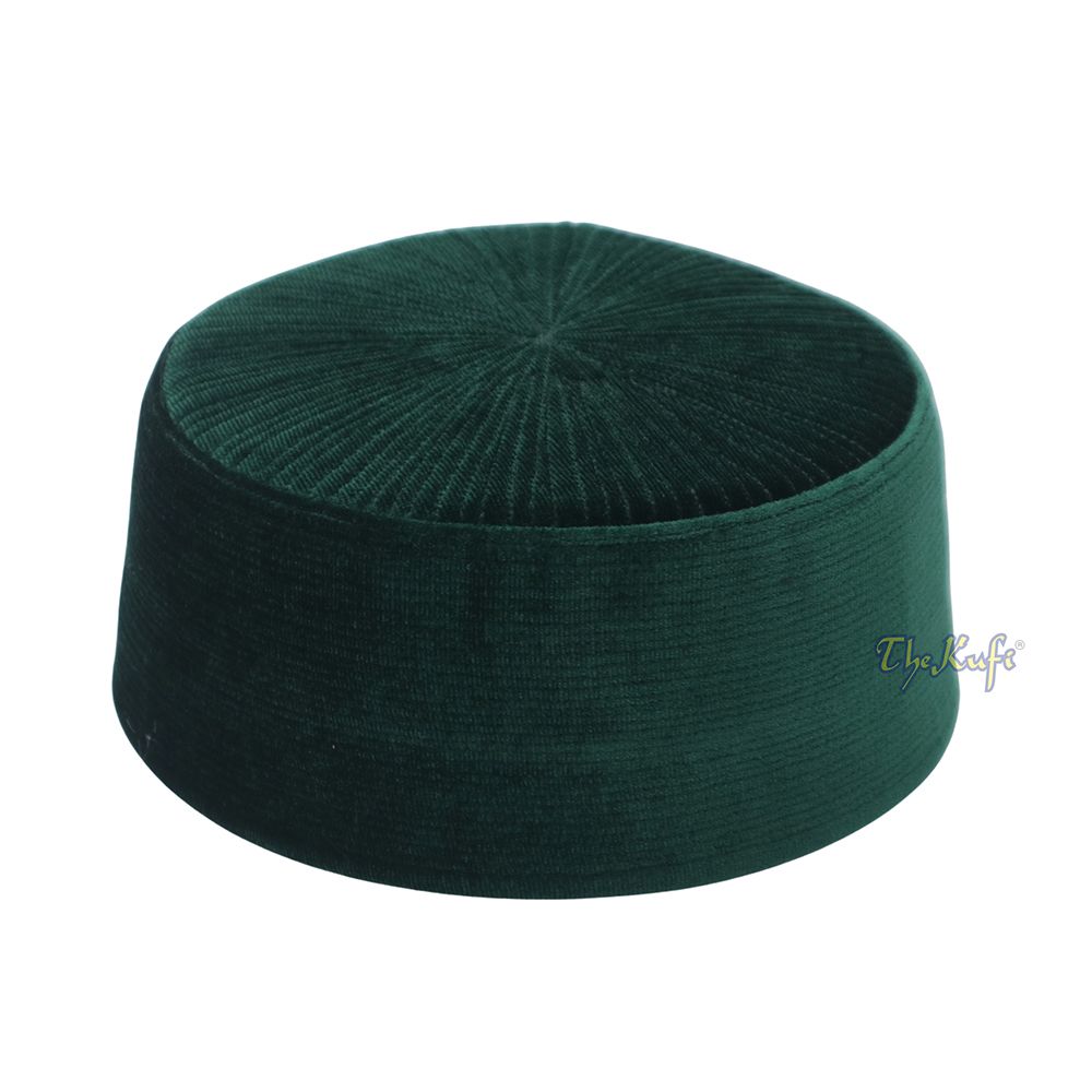 Premium Dark Green Rigid Velvet Turkish Chechen Style Kufi Hat