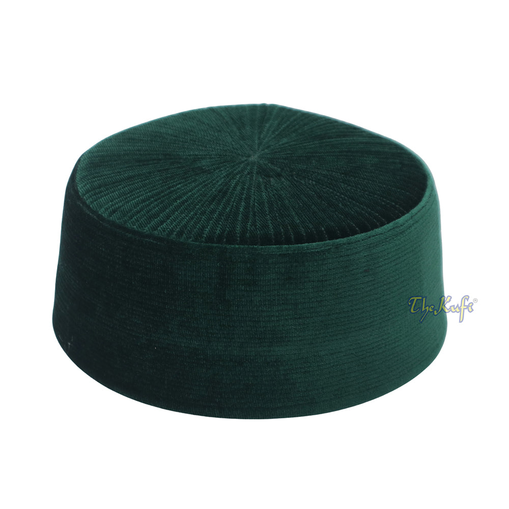 Premium Dark Green Rigid Velvet Turkish Chechen Style Kufi Hat