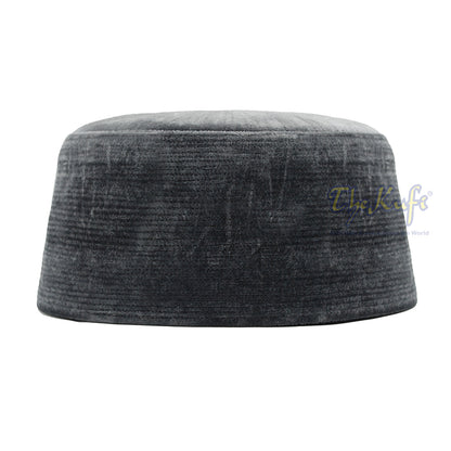 Dark Gray Rigid Velvet Turkish Chechen Style Kufi Hat