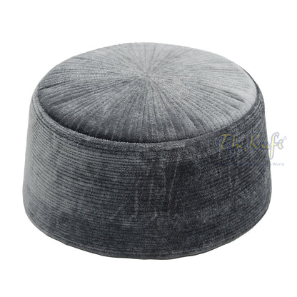 Dark Gray Rigid Velvet Turkish Chechen Style Kufi Hat