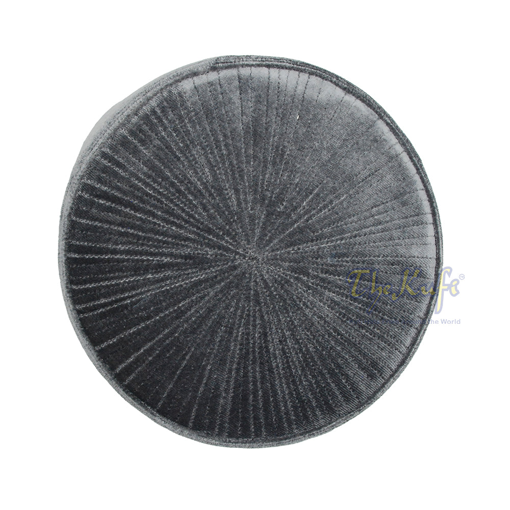 Dark Gray Premium Velvet Rigid Turkish Chechen Style Kufi Hat for Muslims