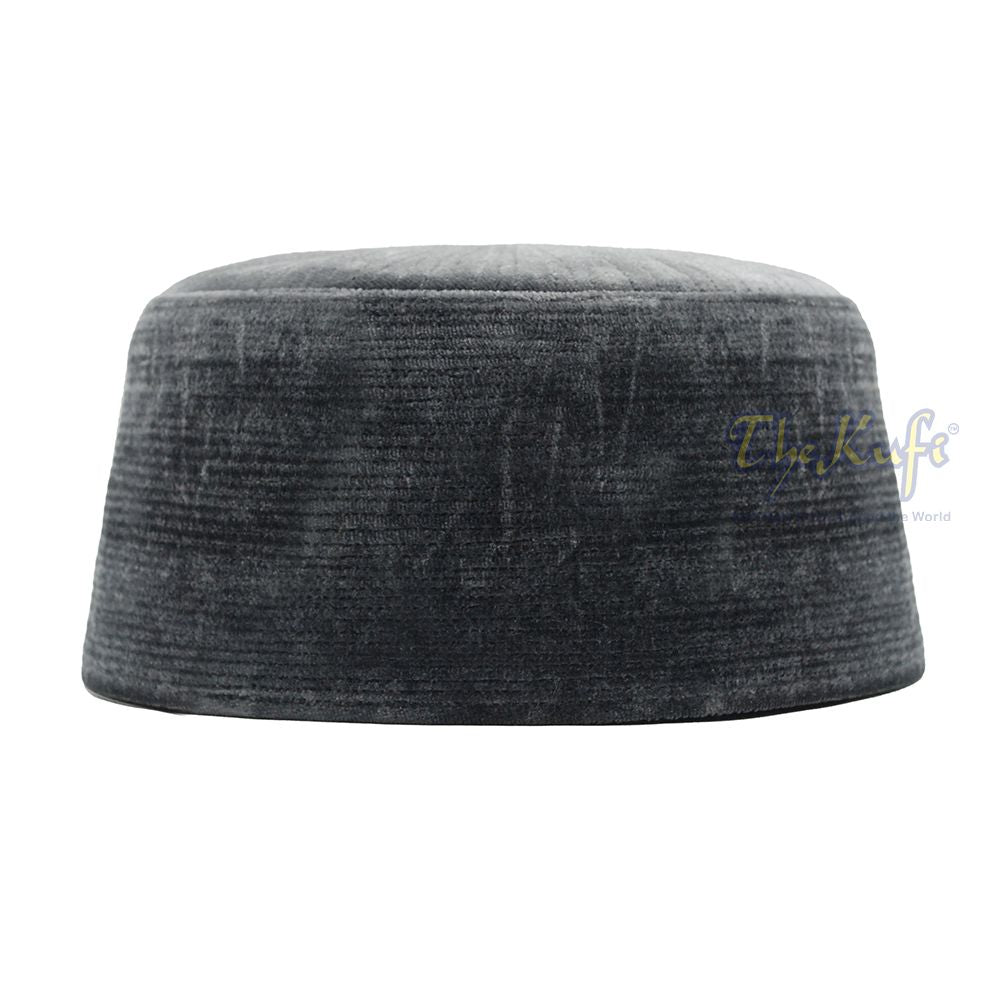 Dark Gray Premium Velvet Rigid Turkish Chechen Style Kufi Hat for Muslims
