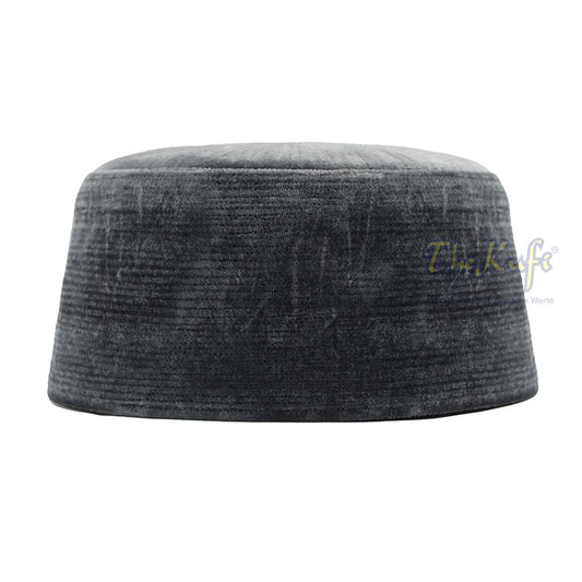 Dark Gray Premium Velvet Rigid Turkish Chechen Style Kufi Hat for Muslims