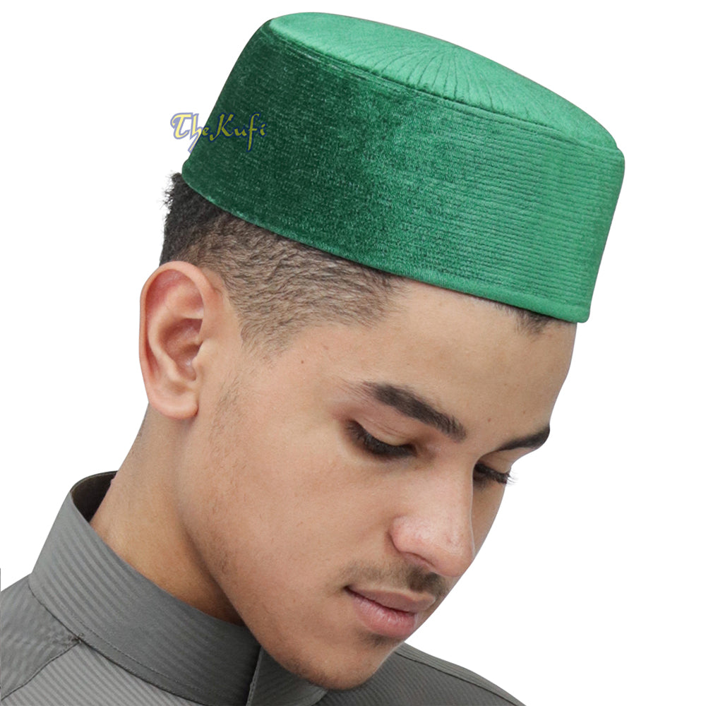 Medina Green Rigid Velvet Turkish Chechen Style Kufi Hat