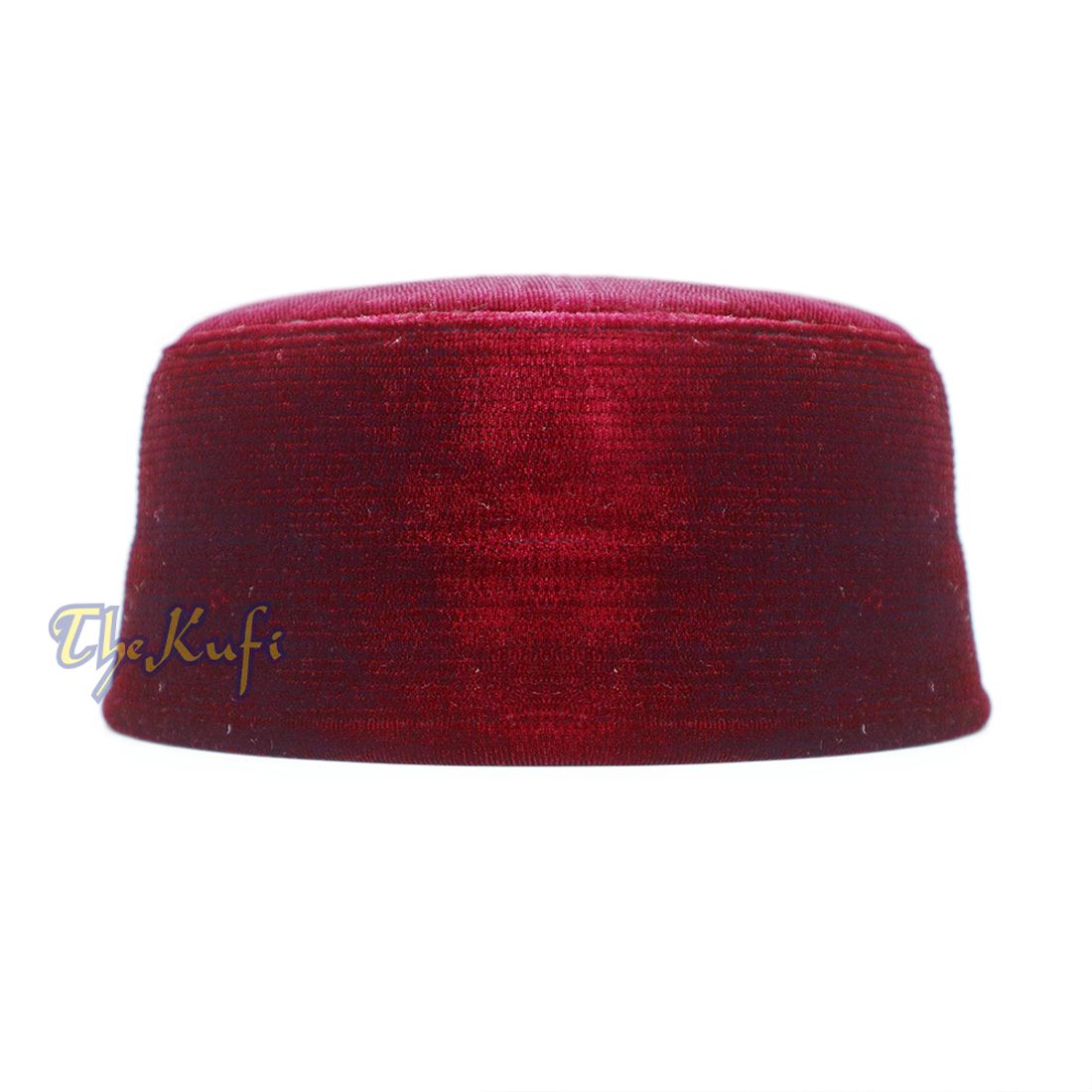 Maroon Rigid Velvet Turkish Chechen Style Kufi Hat