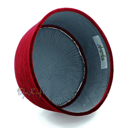 Topi Kufi Islami Kaku Gaya Chechen Turki Beludru Marun Premium