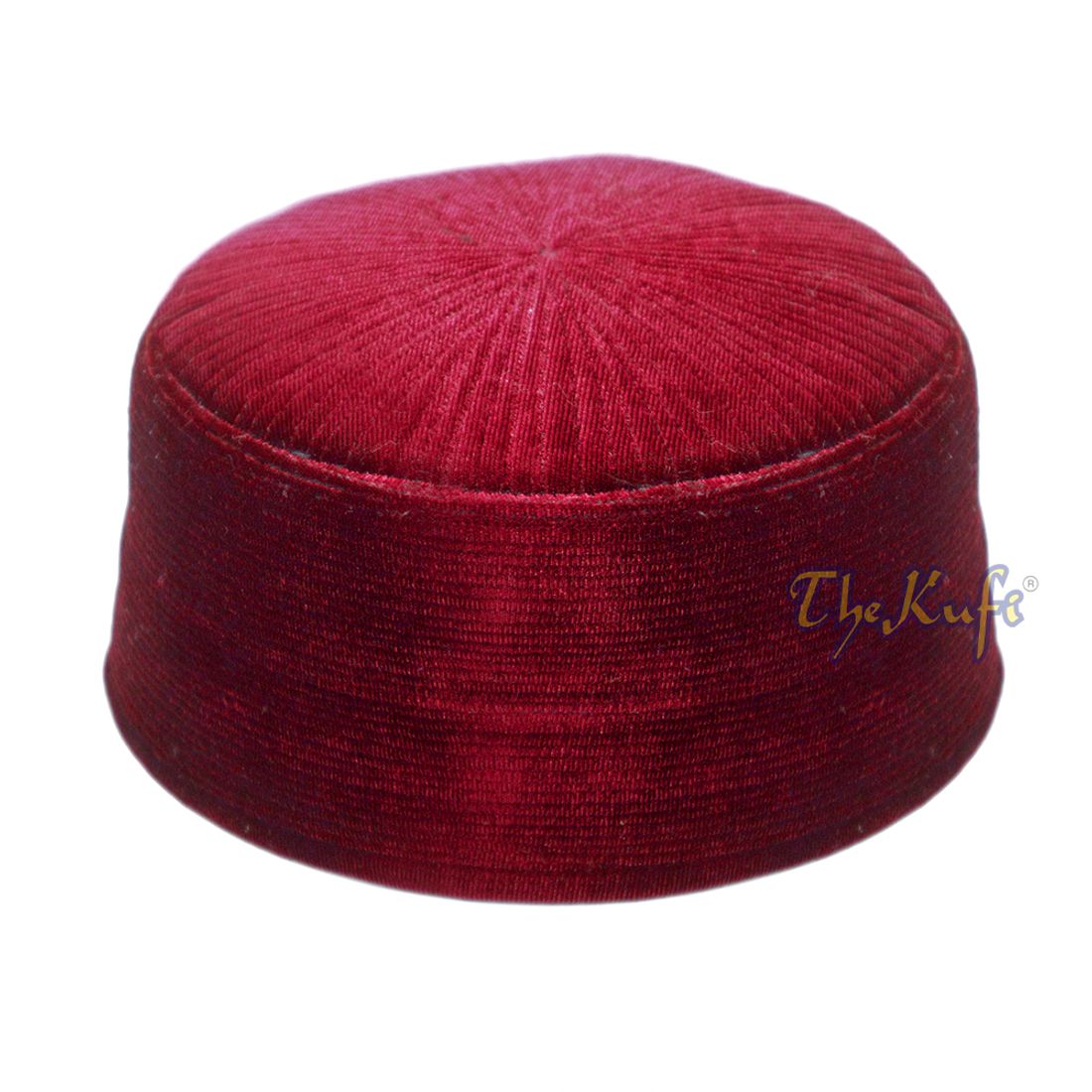 Maroon Rigid Velvet Turkish Chechen Style Kufi Hat