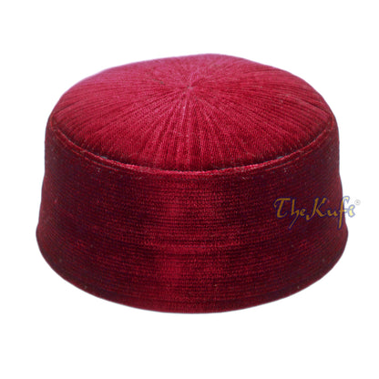 Maroon Rigid Velvet Turkish Chechen Style Kufi Hat