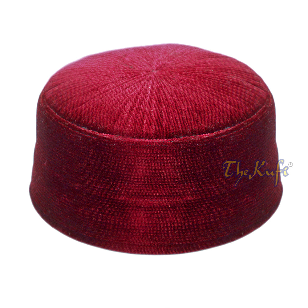 Topi Kufi Islami Kaku Gaya Chechen Turki Beludru Marun Premium