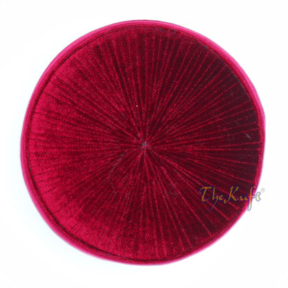 Maroon Rigid Velvet Turkish Chechen Style Kufi Hat