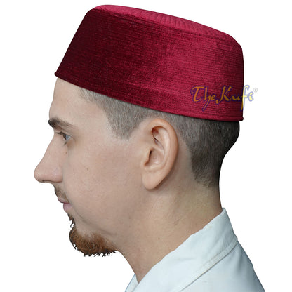 Maroon Rigid Velvet Turkish Chechen Style Kufi Hat