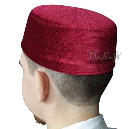 Maroon Rigid Velvet Turkish Chechen Style Kufi Hat