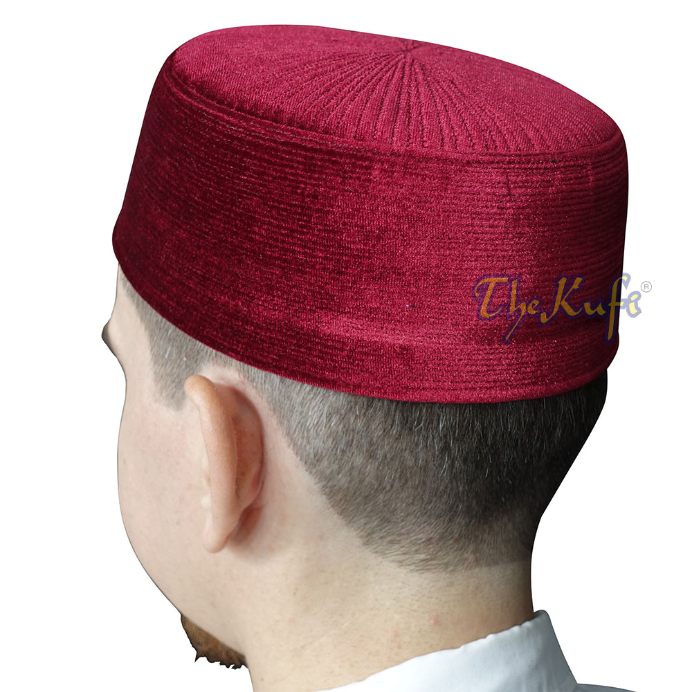 Premium Maroon Velvet Turkish Chechen Style Rigid Islamic Kufi Hat