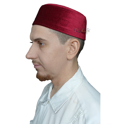 Maroon Rigid Velvet Turkish Chechen Style Kufi Hat